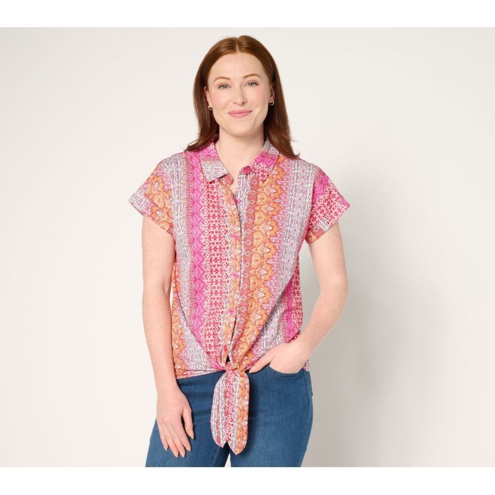 Gloria Vanderbilt Women's Top Sz L Cabana Knit Boho Beach Multi-colored